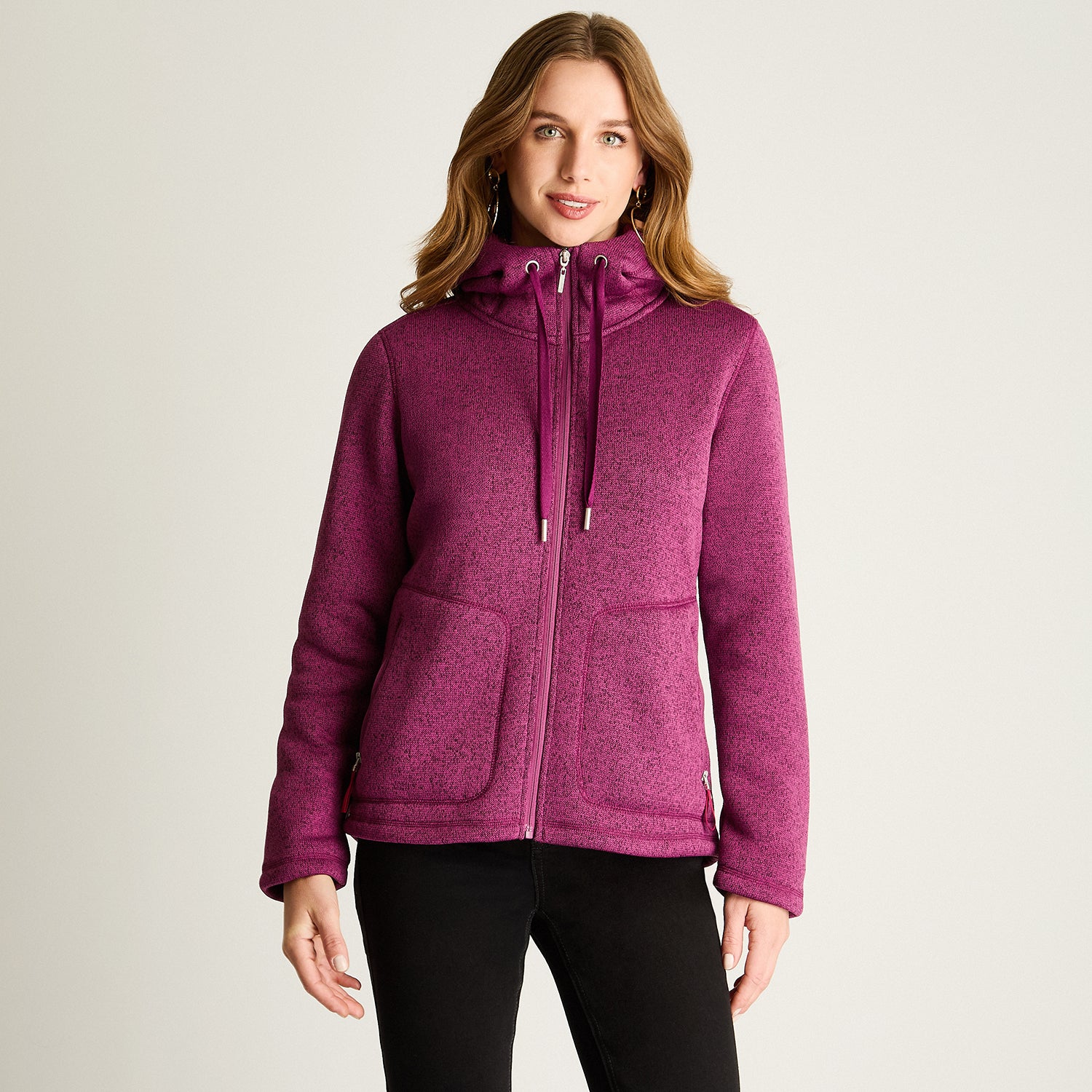 Polerón Jersey Melange Bondeado Coral Fleece Magenta